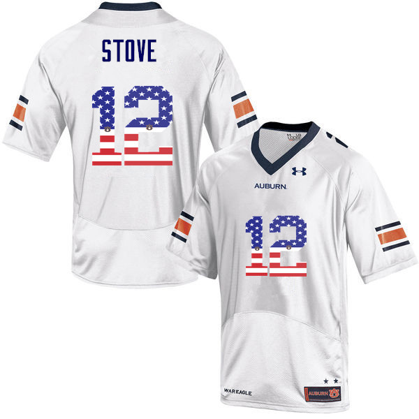 Men #12 Eli Stove Auburn Tigers USA Flag Fashion College Football Jerseys-White